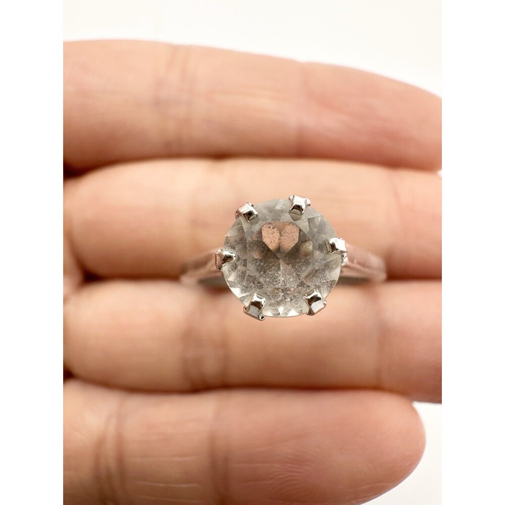 Vintage Sterling Silver Clear Quartz Wedding Engagement Ring Size 6